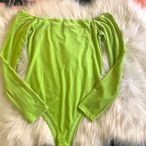 Lime green velvet bodysuit